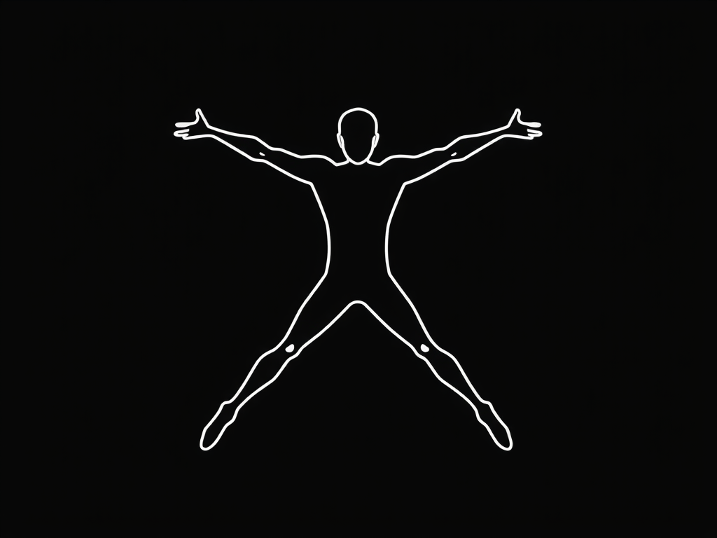 Humanoid figure in jumping jacks position